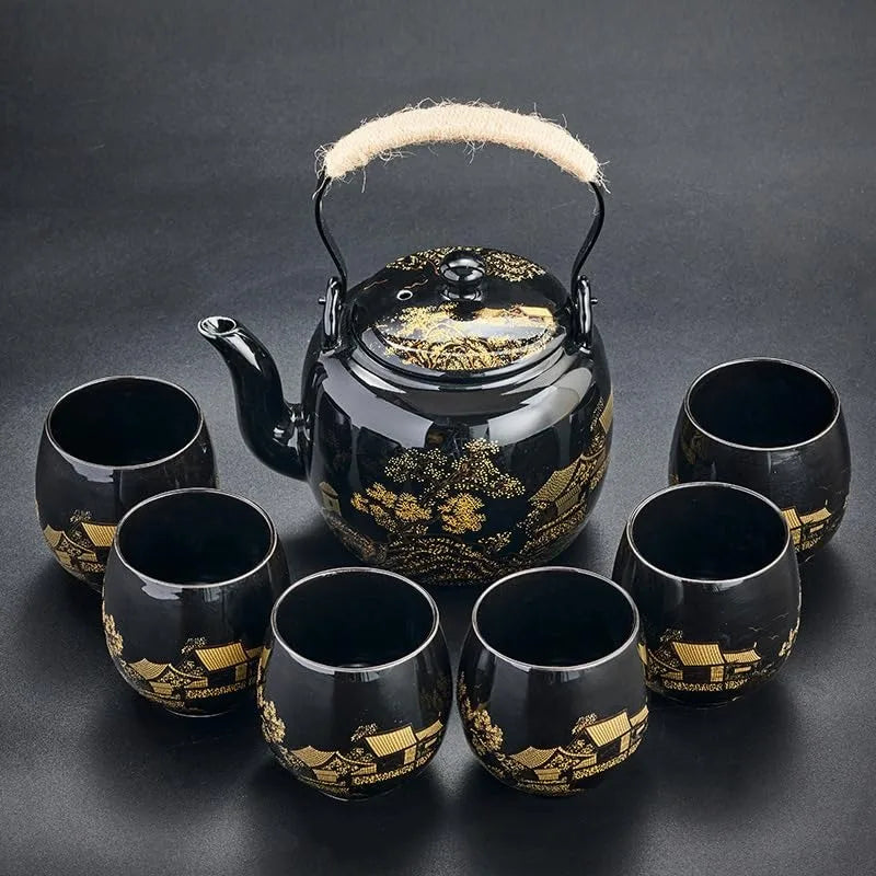 Glazed Tea Set in Gift Box with 1 Teapot, 1  Strainer, 1  Tray and 6  Cups