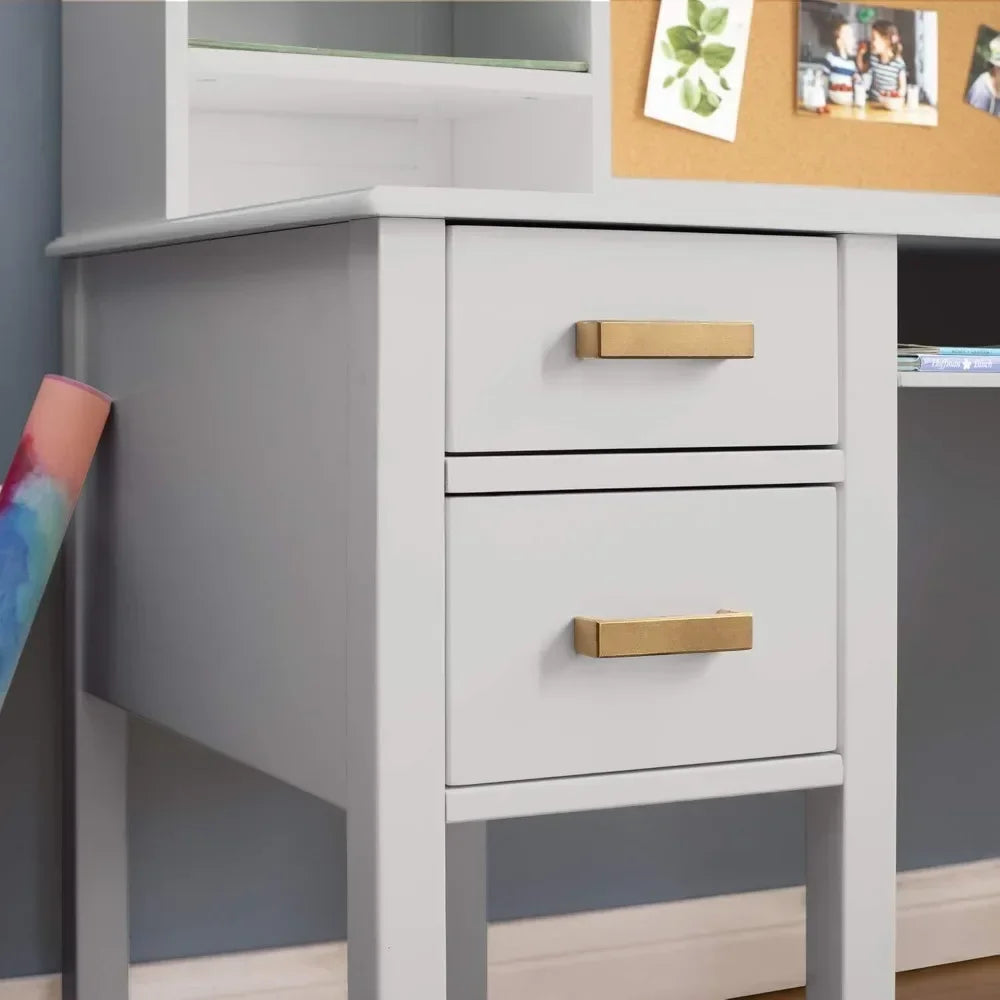 Kids Wooden Computer Study Desk Set with Storage Shelves, Corkboard, and Drawers