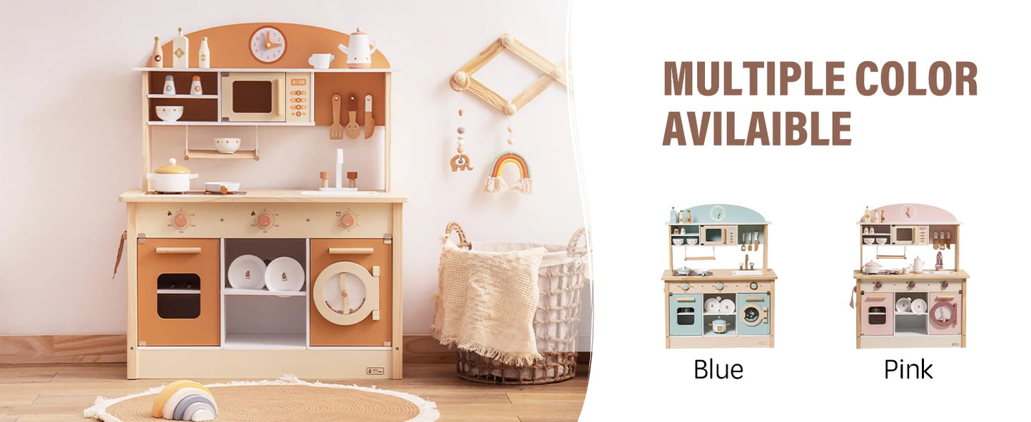 Wooden Play Kitchen with Realistic Accessories