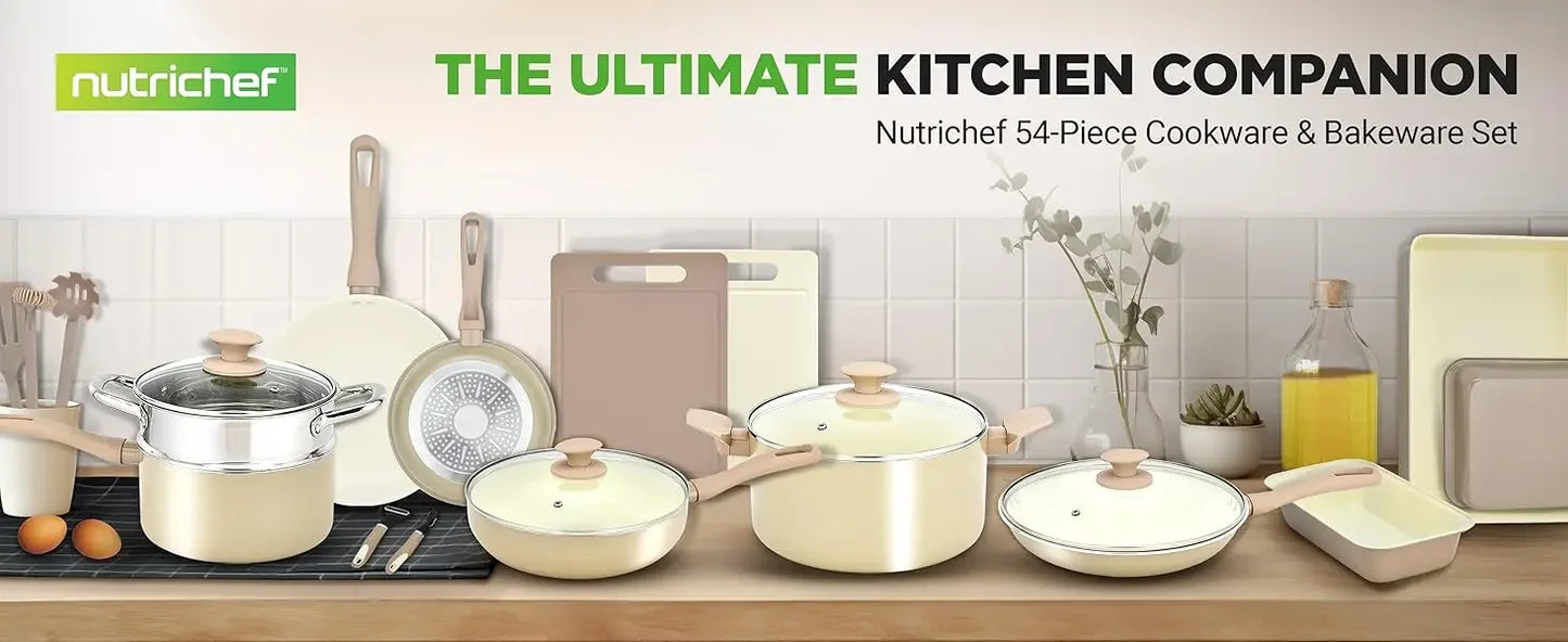 Nutrichef 54-Piece Marble Non-Stick Cookware and Bakeware Set