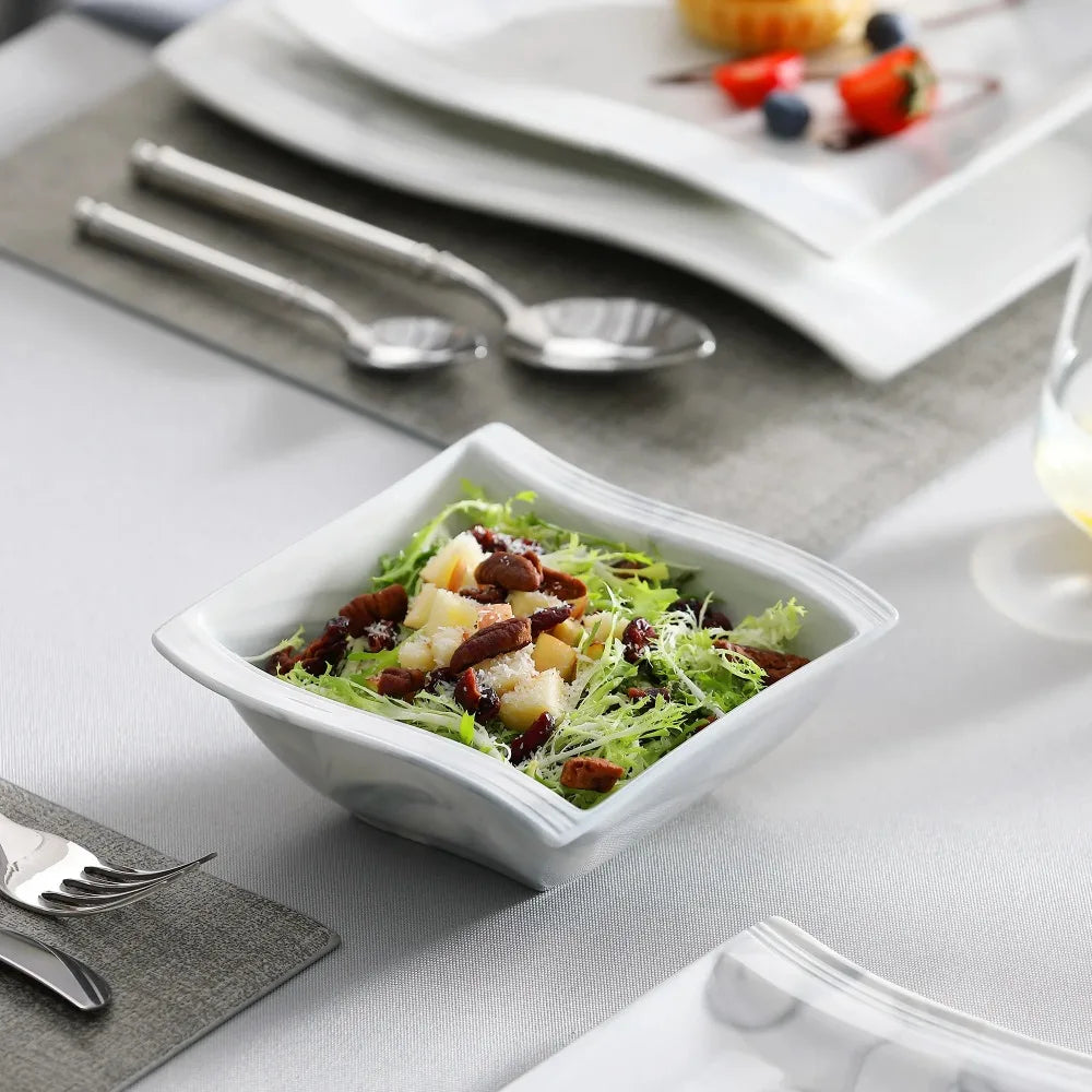 MALACASA FLORA 26-PIECE Nordic European Marble Gray Porcelain Tableware Set
