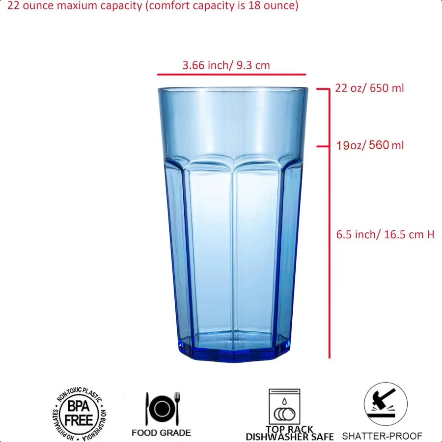 Set of 6, Multicolor Stackable Classic 22Ounce Plastic Tumblers