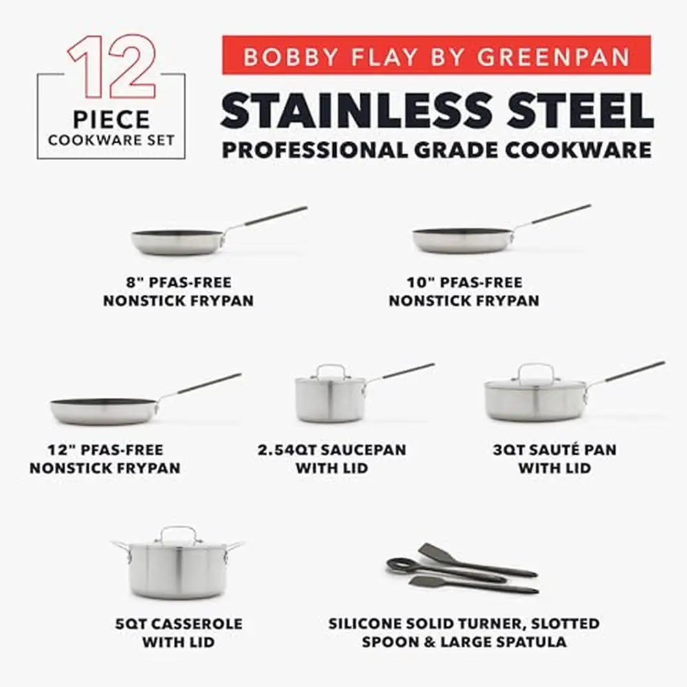 Bobby Flay 12 Piece Stainless Steel Nonstick Cookware Set