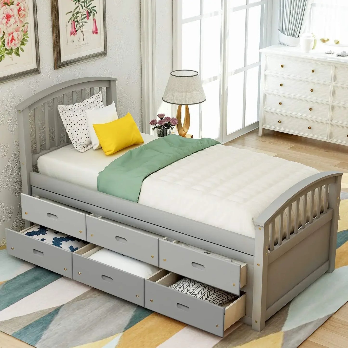 Twin Size Storage Daybed Bed Frame with 6 Drawers