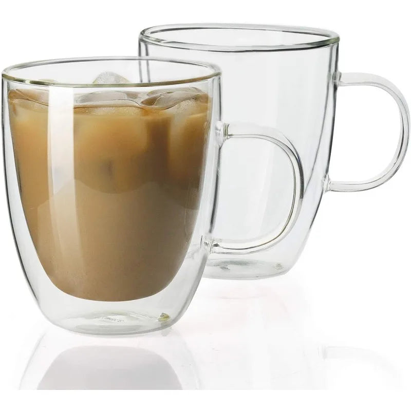 12.5 oz Clear Double Walled Glass Coffee Mugs - Set of 4