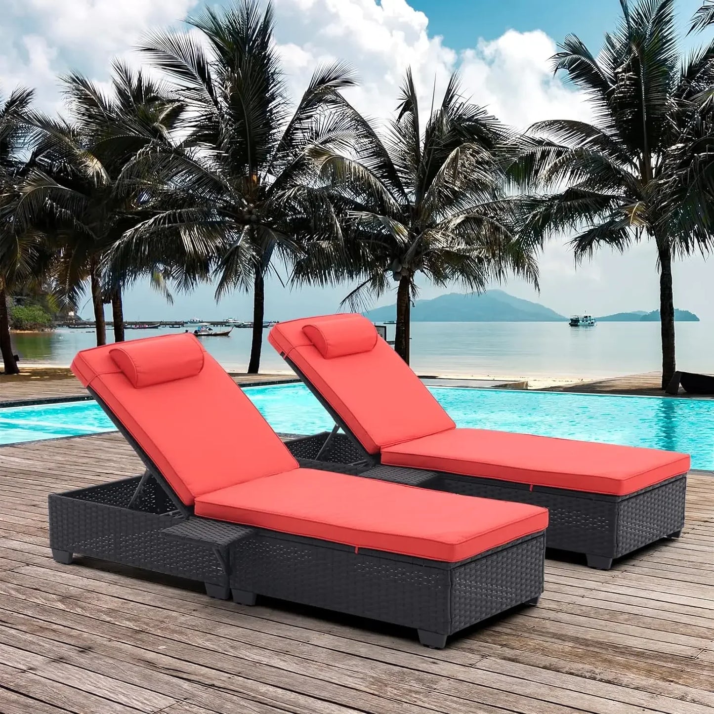 2 Piece Outdoor PE Wicker Chaise Lounge Set