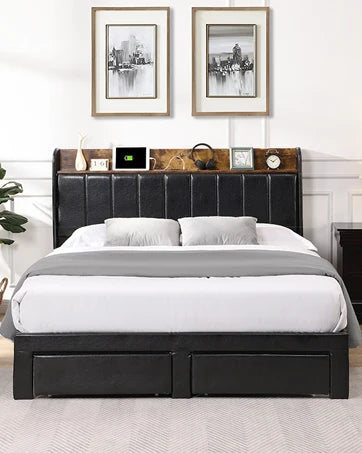 Upholstered Queen Size Platform Bed Frame with Headboard