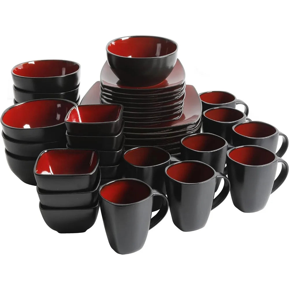 Service for 8 (40pc) Dish Square Reactive Glaze Stoneware Dinnerware Set