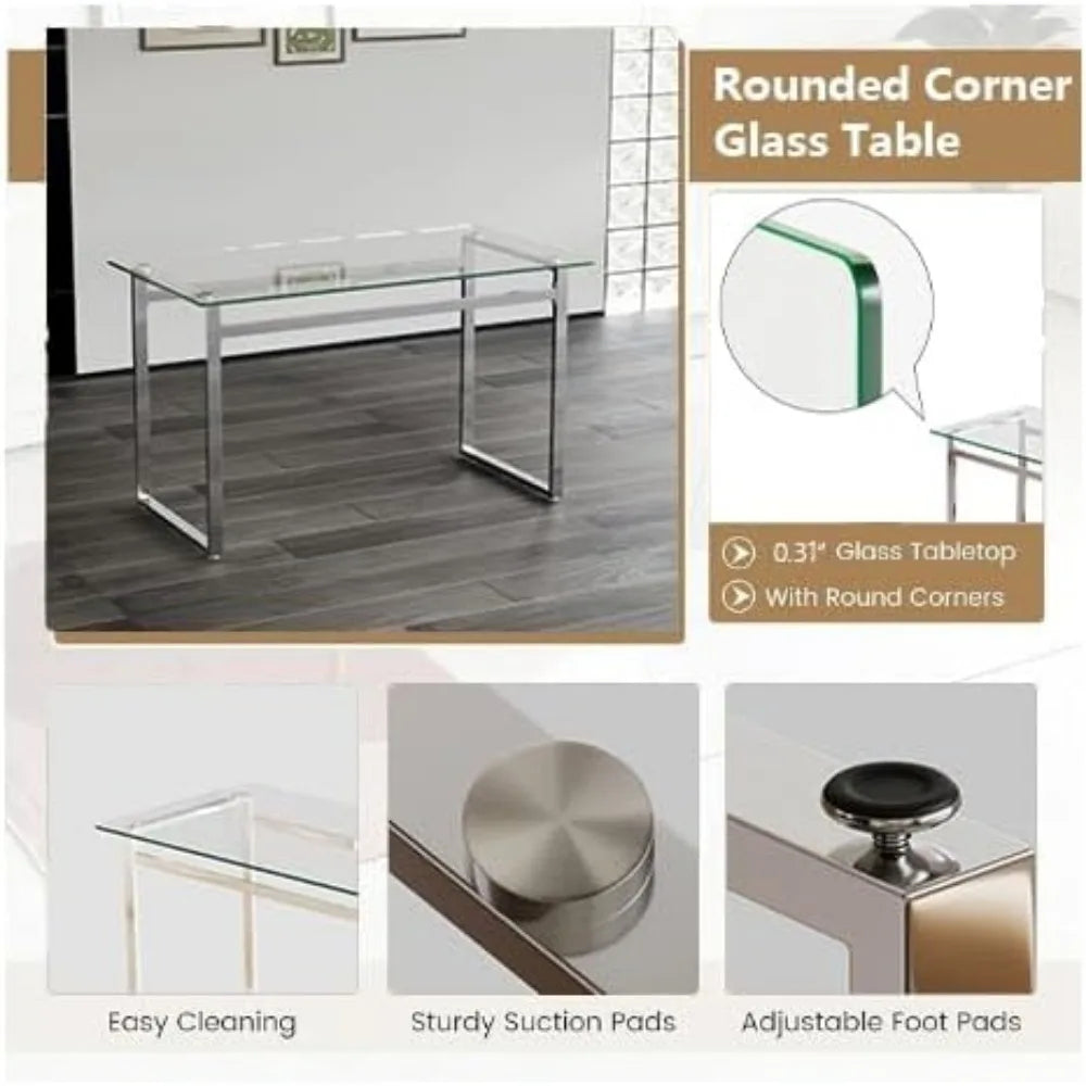 Modern Rectangle Glass Top Dining Table Set