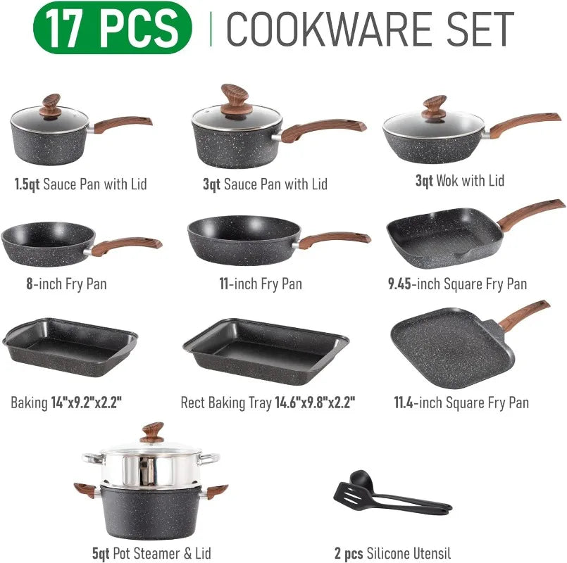 12/17-piece Granite Nonstick Cookware Sets