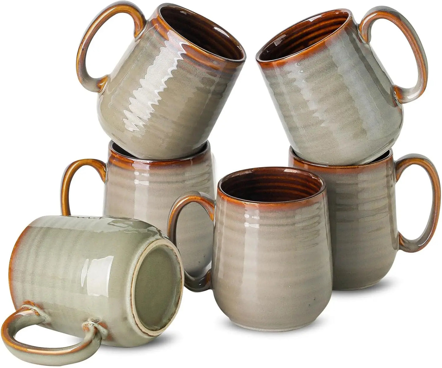 Set of 6, 12 Ounce Ceramic Coffee Cups Set with Handle