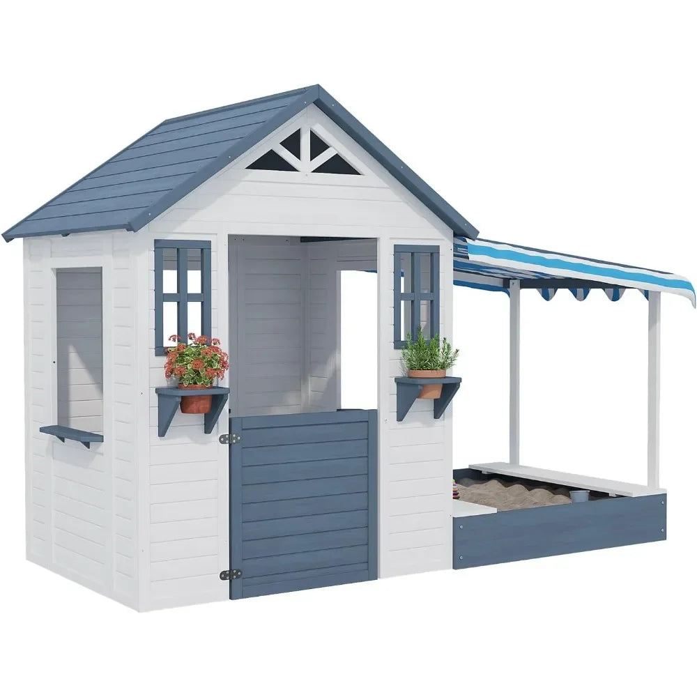 Wooden Outdoor Cottage Play House with Sand Pit for Ages 3 to 10 Years Old