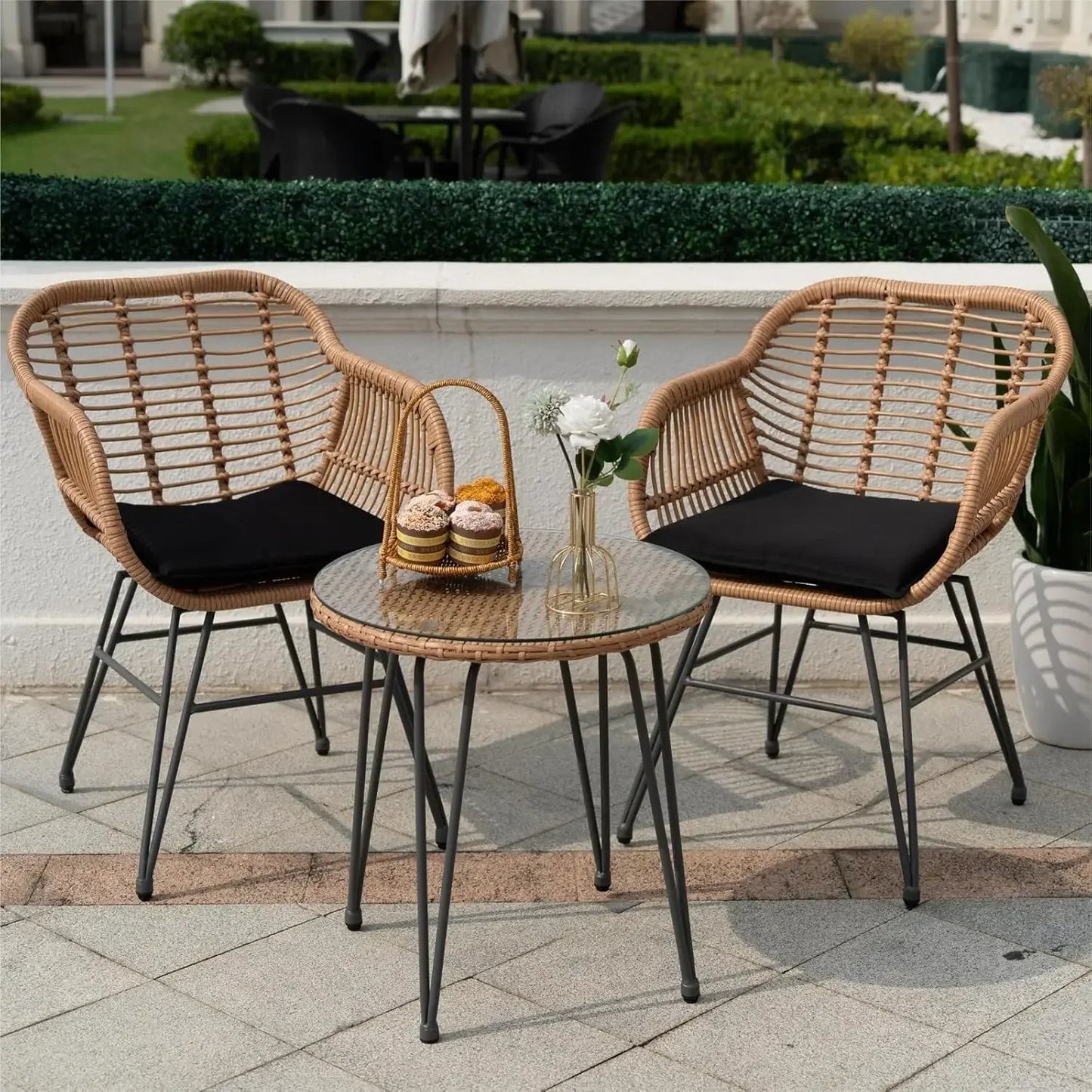 3 Piece Wicker Bistro Patio Set