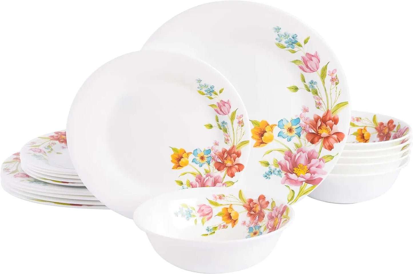 Ultra Break and Chip Resistant Dinnerware Set, Round: Service for 6 (18pcs)