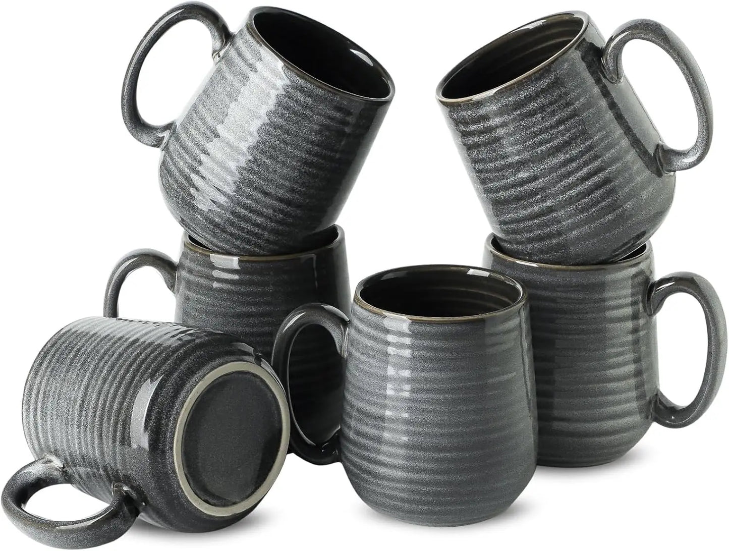 Set of 6, 12 Ounce Ceramic Coffee Cups Set with Handle