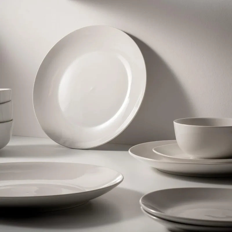 Fine Porcelain Dinnerware Set, Plates and Bowls Set, 12-Piece Service for 4