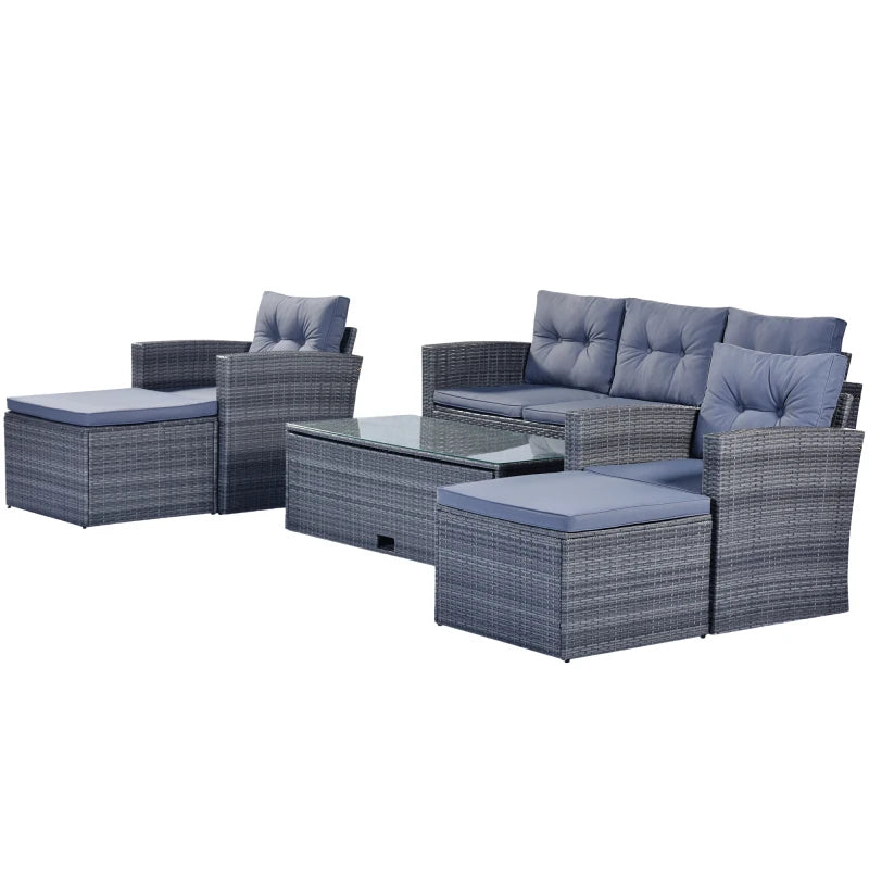 6-piece Wicker rattan Patio Outdoor Sectional Set with coffee table, wicker sofas, ottomans, removable cushions