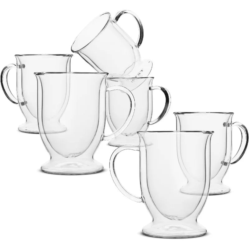 Set of 6, 12 oz, Double Wall, Insulated Glass Coffee Mugs