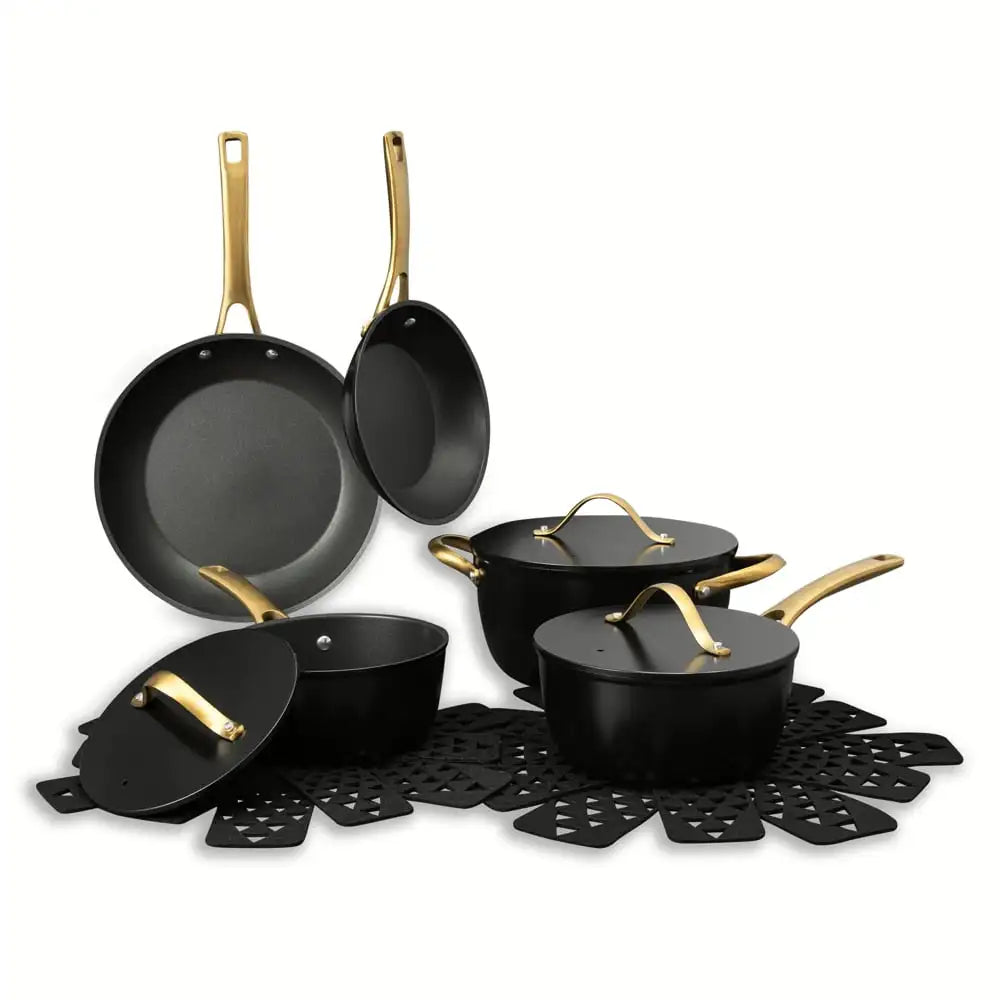 Heavy Duty 12 Piece Black Gold Non Stick Induction Cookware Set