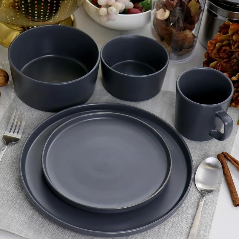 Luxmatte Dinnerware Set, 20 Piece, White, Dark Gray, Light Grey, Black