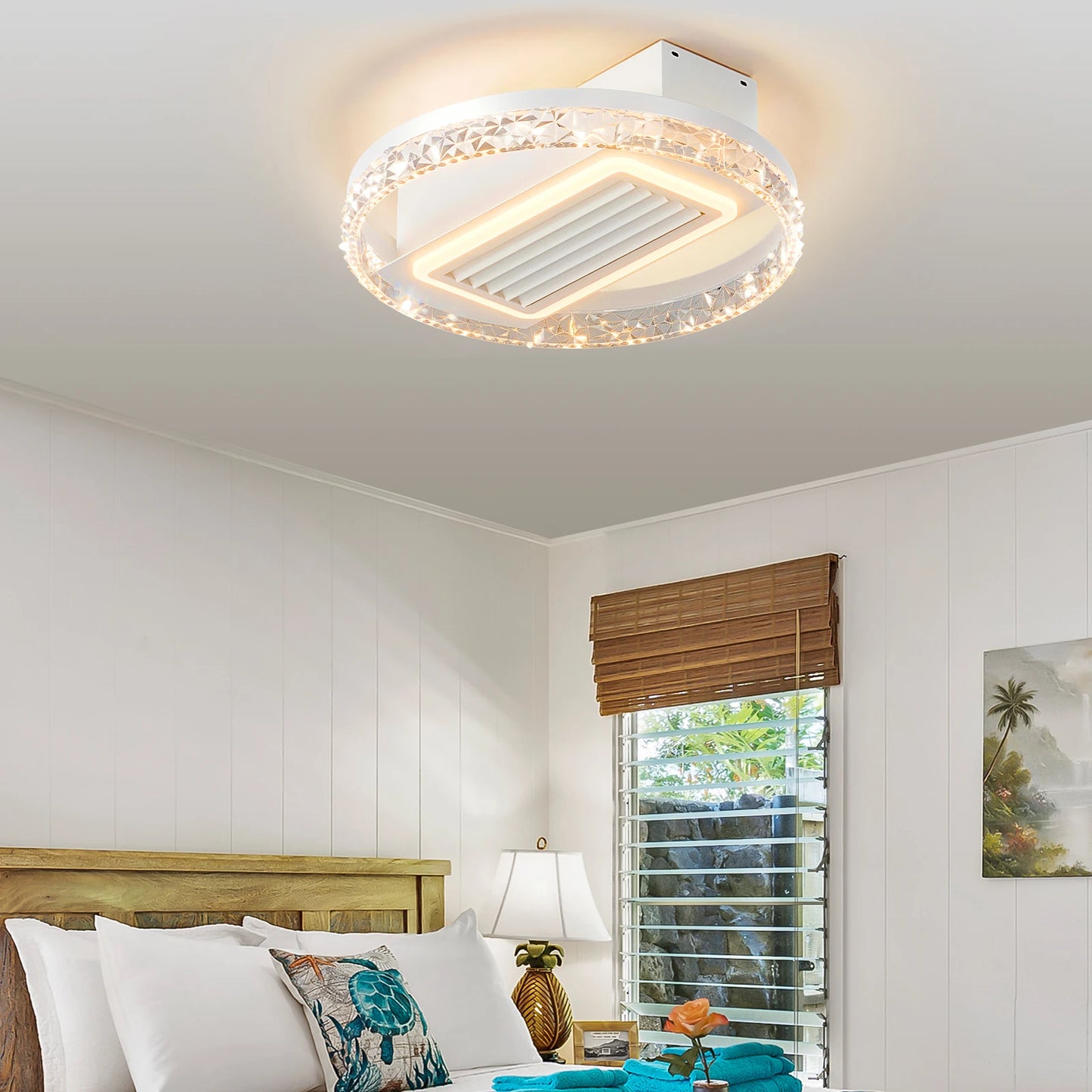 19.7" Modern Crystal LED 2-in-1 Ceiling Fan Light