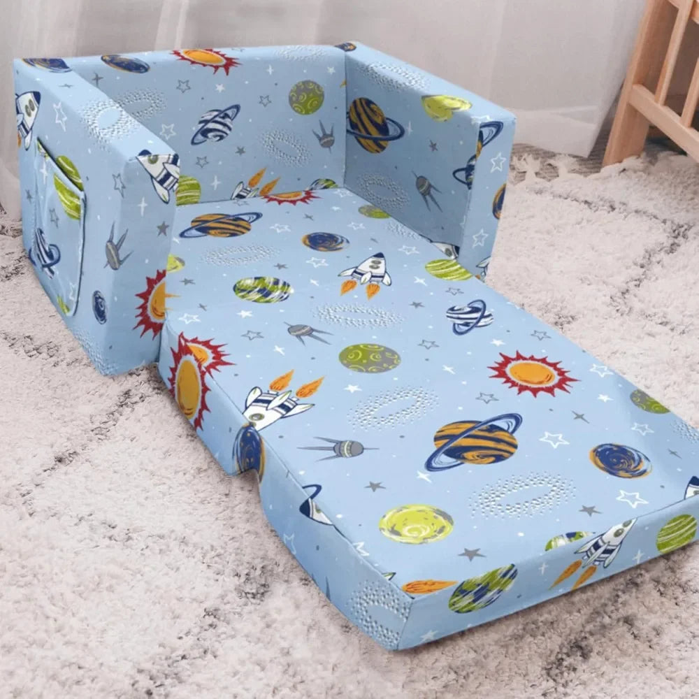 Children's 2-in-1 Convertible Sofa to Lounger, Comfy Flip-Out Couch/Sleeper