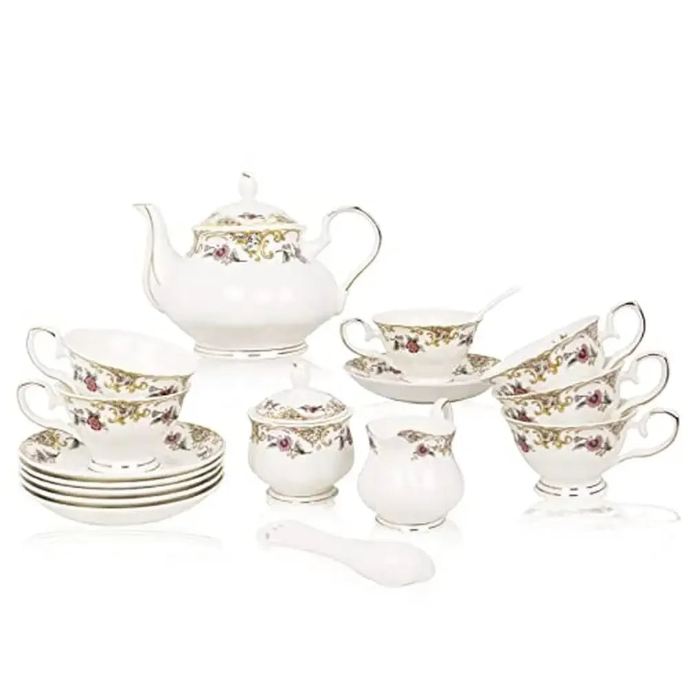 21-Piece Floral Design English Style Porcelain Bone China Tea Set