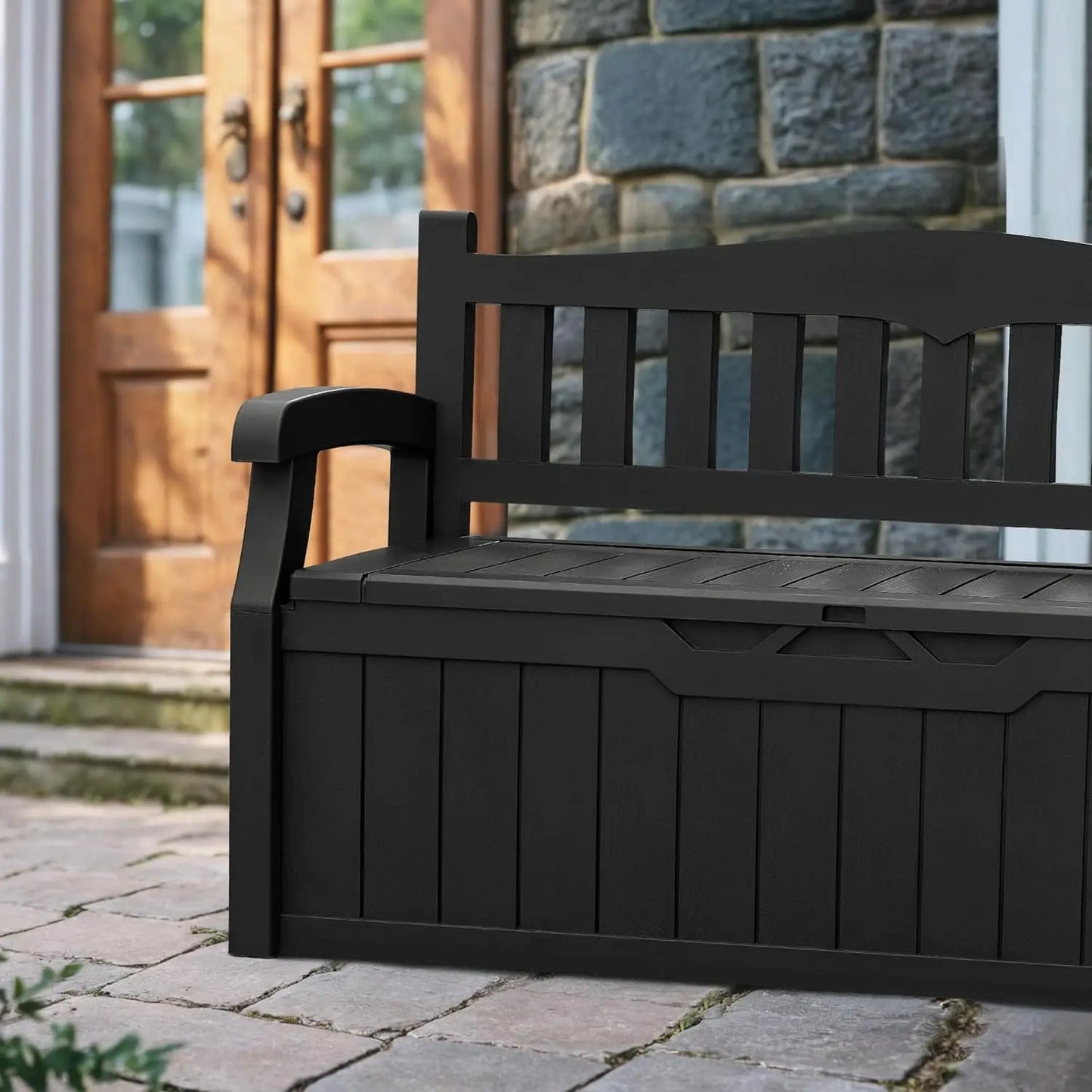 80 Gallon Lockable Storage Bench Deck Box (Black)