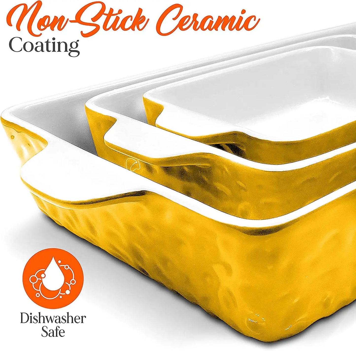 3-Piece Ceramic Nonstick Casserole Dish with Built-In Handles - Microwave & Dishwasher Safe