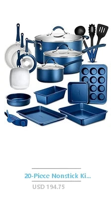 14-Piece Navy Blue Non-Stick Cookware Set