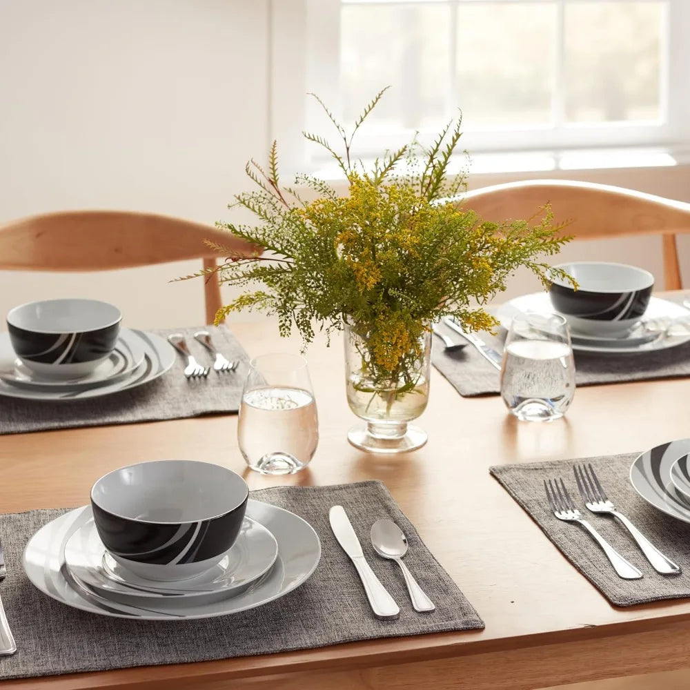 18 piece Swirl Pattern Ceramic Dinnerware Set, 6-person service