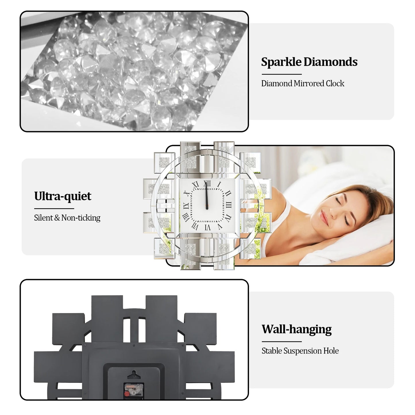 Irregular Large Crush Diamond Mirrored Wall Clock