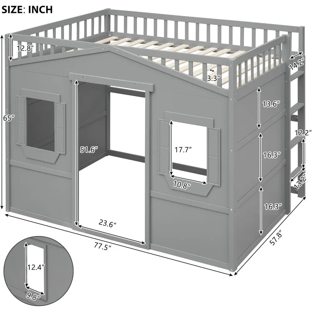 Twin Solid Wood Loft Bed Frame Playhouse