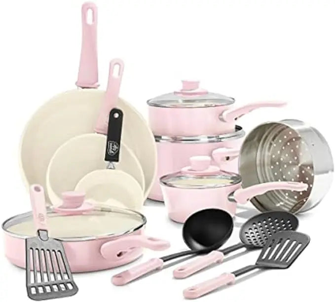 GreenLife- 16 Piece Soft Grip Healthy Ceramic Nonstick Cookware Set (Assorted Colors)