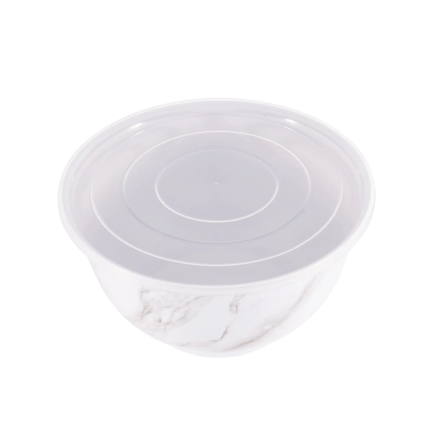 6-Piece White Marble Print Melamine Serving Bowl Set with Lids