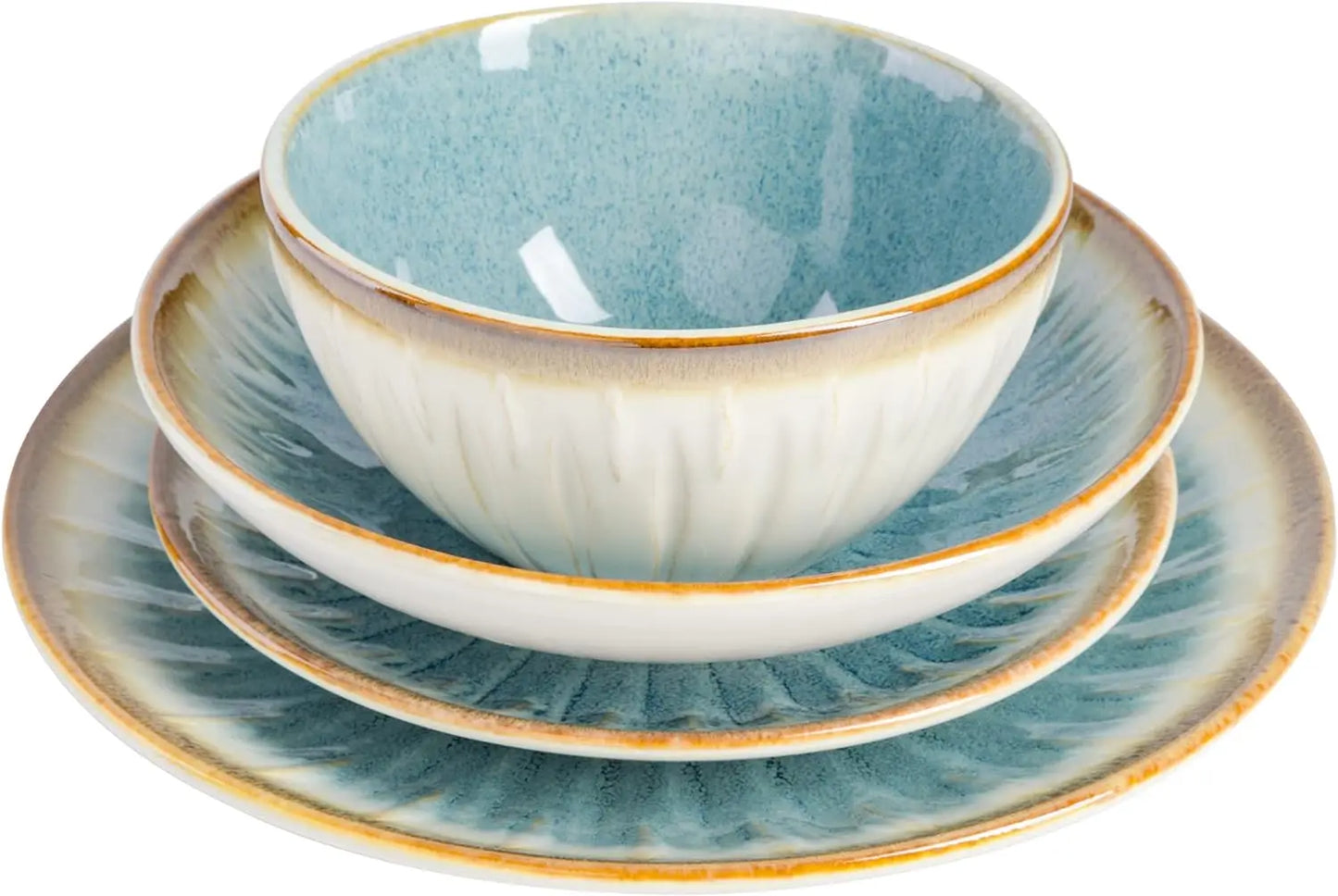 Mayfair Bay Embossed Double Bowl Dinnerware Set, Service for 4 (16pcs)