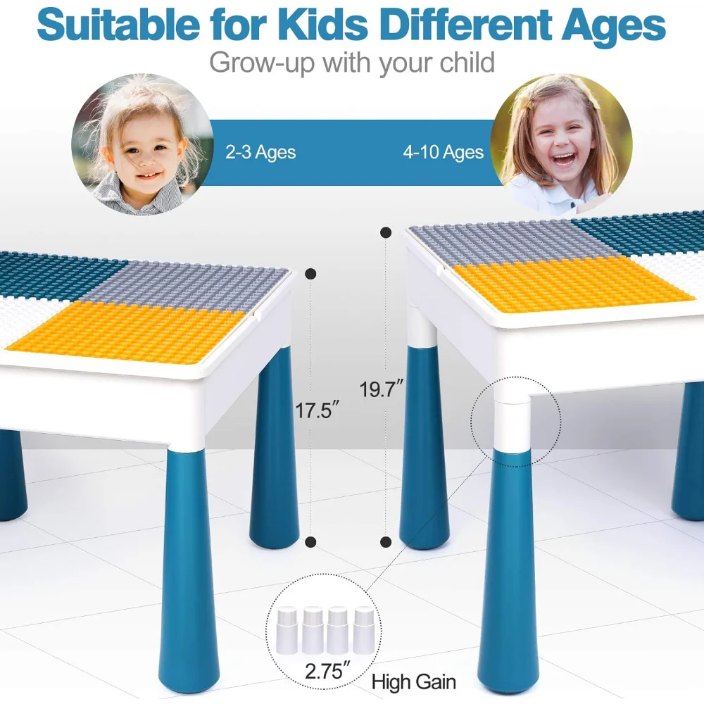 7 in 1 Kids Activity Table and Chair Set with 152Pcs Large Marble Run Building Blocks