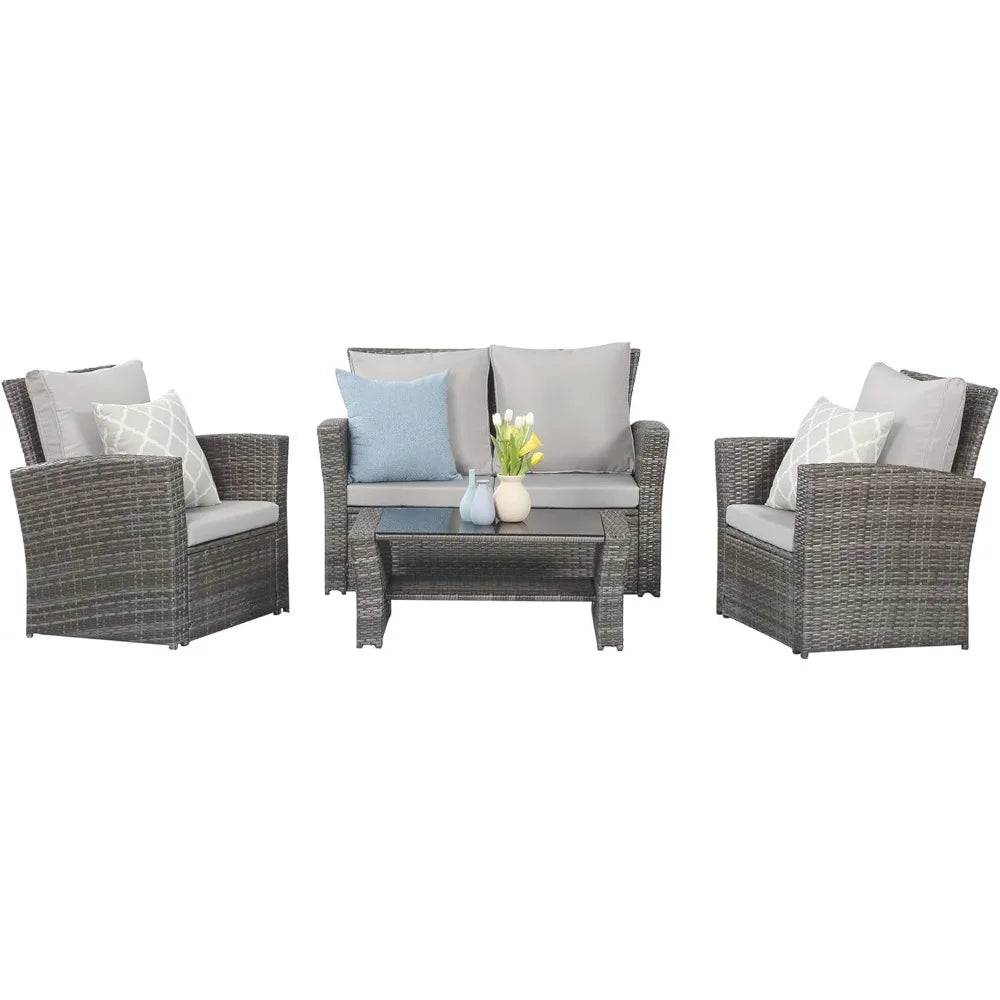 4 Piece Rattan Outdoor Patio Furniture Set