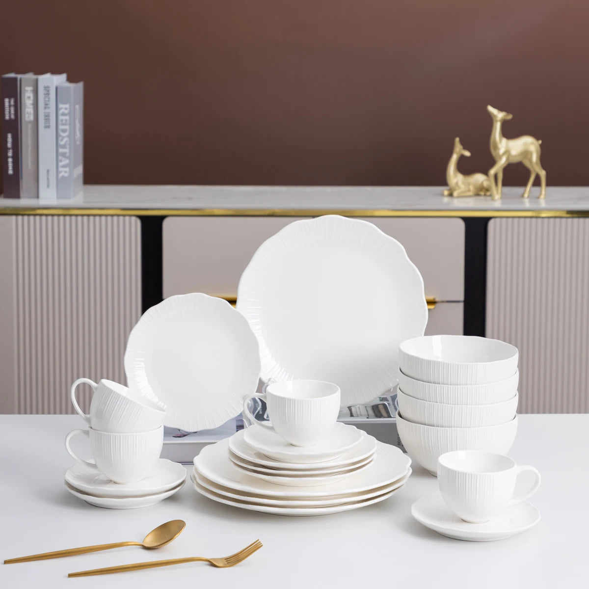 12/20-Piece Elegant White Porcelain Dinner Set