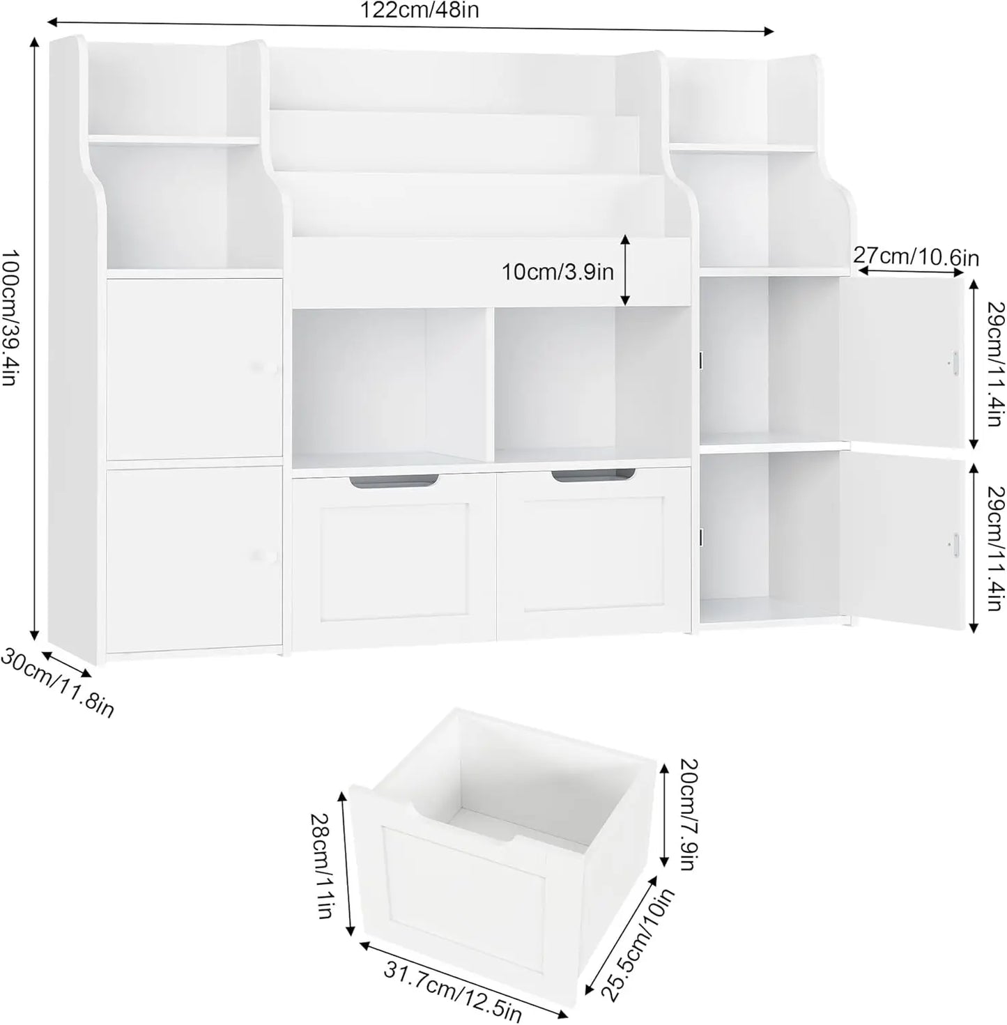 Large Toy Organizer and Storage with 8 Storage Cubbies and 2 Movable Drawers