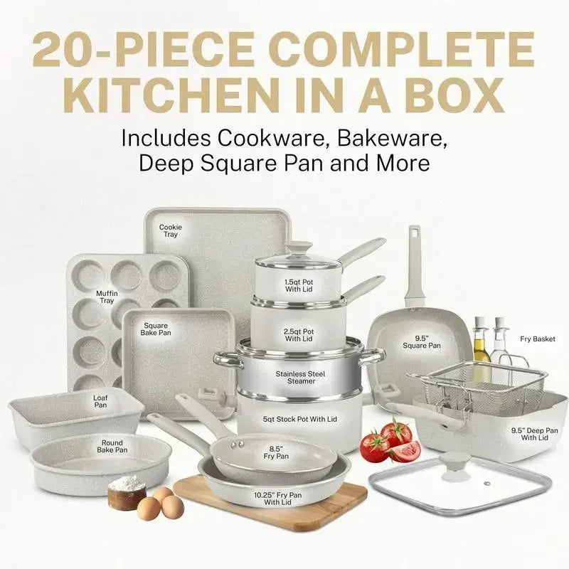 20pcs Desert Cookware Collection by Granitestone - Kitchen in a Box