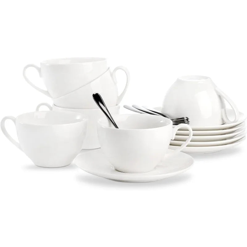 6 oz White Espresso Cups with Saucers and Spoons, Service for 6