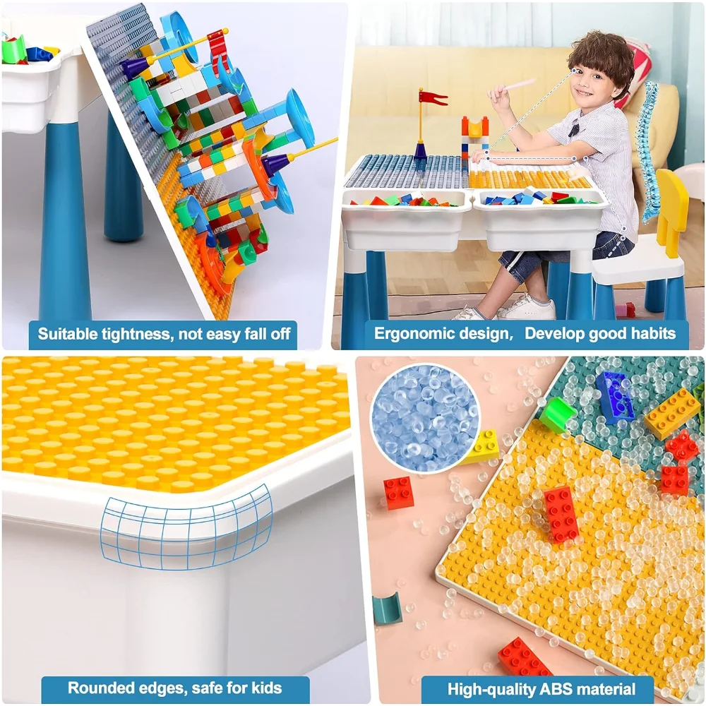 7 in 1 Kids Activity Table and Chair Set with 152Pcs Large Marble Run Building Blocks