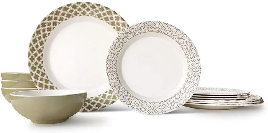 12-Piece Melamine Dinnerware Set - Service for 4, BPA free and dishwasher safe