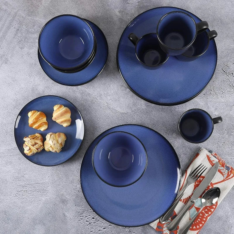 Round Reactive Glaze Stoneware Dinnerware Set, Service for 4 (16pc)