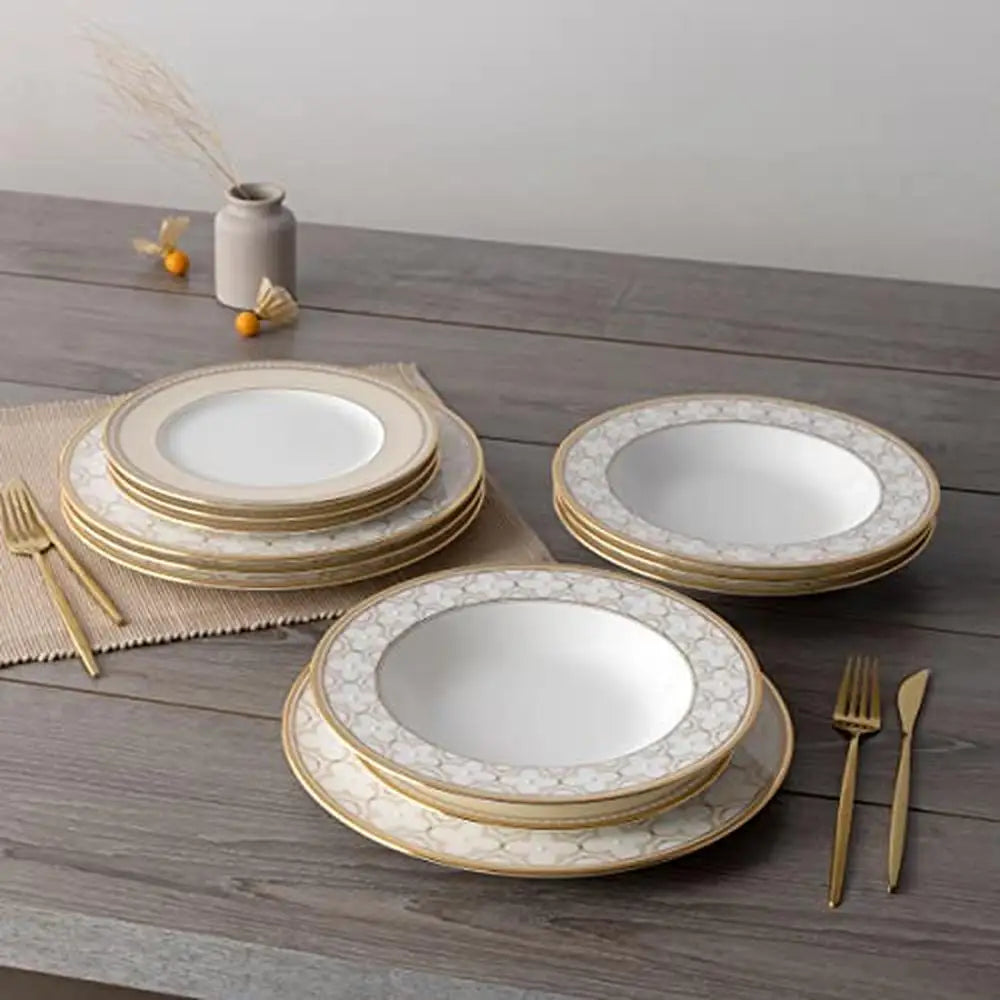 Luxury 12-Piece Gold Trim Bone China  Dinnerware Set, Service for 4