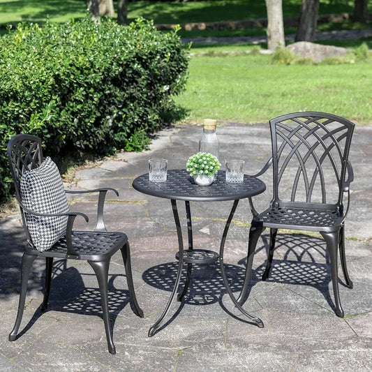 3 Piece Cast Aluminum Bistro Table and Chairs Set