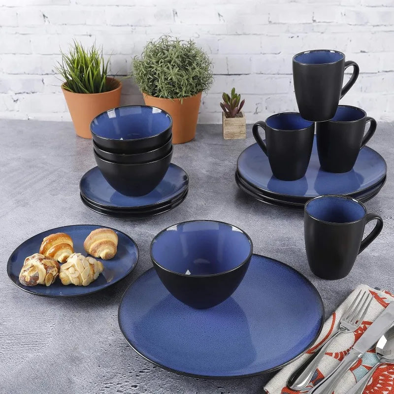 Round Reactive Glaze Stoneware Dinnerware Set, Service for 4 (16pc)