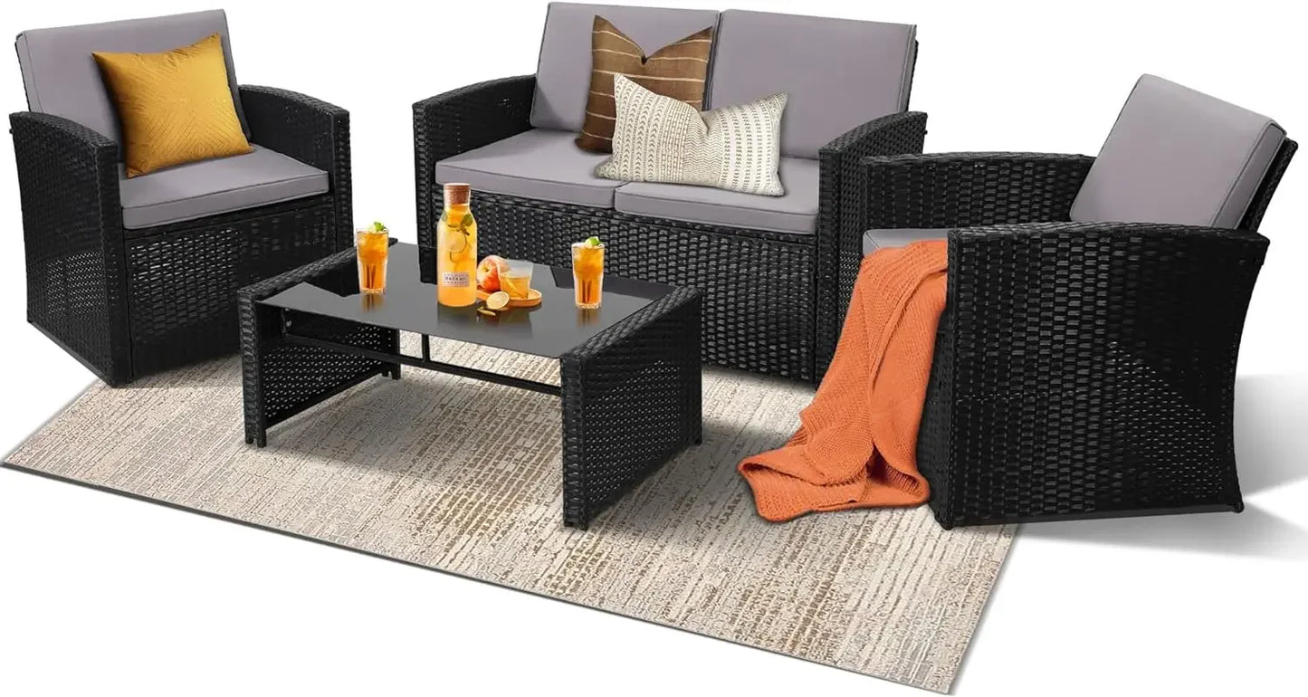 4 Piece Outside Rattan Sectional Sofa, Cushioned Furniture Set