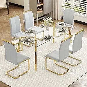 71" Modern Glass Table Top Dining Table Set